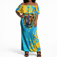 Saint Lucia Kings Cricket Off Shoulder Maxi Dress Crowned Lion And Parrot Half Style