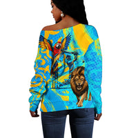 Saint Lucia Kings Cricket Off Shoulder Sweater Crowned Lion And Parrot Half Style