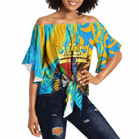 Saint Lucia Kings Cricket Off Shoulder Wrap Waist Top Crowned Lion And Parrot Half Style