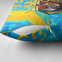 Saint Lucia Kings Cricket Pillow Cover Crowned Lion And Parrot Half Style