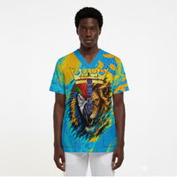 Saint Lucia Kings Cricket Scrub Top Crowned Lion And Parrot Half Style