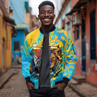 Saint Lucia Kings Cricket Sleeve Zip Bomber Jacket Crowned Lion And Parrot Half Style