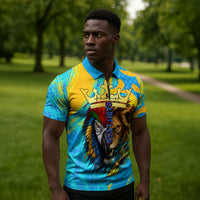 Saint Lucia Kings Cricket Zipper Polo Shirt Crowned Lion And Parrot Half Style