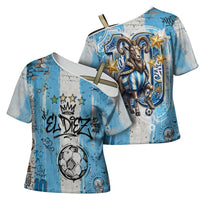 El Diez Argentina GOAT 10 Football Cross Shoulder Shirt Goat Mascot King Crown Graffiti Art