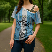 El Diez Argentina GOAT 10 Football Cross Shoulder Shirt Goat Mascot King Crown Graffiti Art