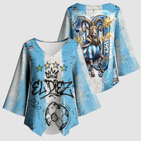 El Diez Argentina GOAT 10 Football Kimono Sleeve Blouse Goat Mascot King Crown Graffiti Art