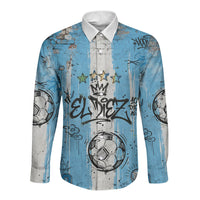 El Diez Argentina GOAT 10 Football Long Sleeve Button Shirt Goat Mascot King Crown Graffiti Art