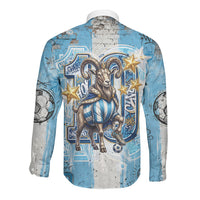 El Diez Argentina GOAT 10 Football Long Sleeve Button Shirt Goat Mascot King Crown Graffiti Art