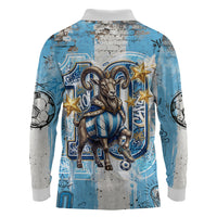 El Diez Argentina GOAT 10 Football Long Sleeve Polo Shirt Goat Mascot King Crown Graffiti Art
