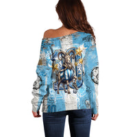El Diez Argentina GOAT 10 Football Off Shoulder Sweater Goat Mascot King Crown Graffiti Art