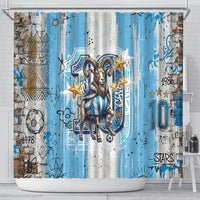 El Diez Argentina GOAT 10 Football Shower Curtain Goat Mascot King Crown Graffiti Art
