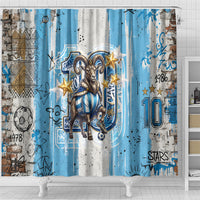 El Diez Argentina GOAT 10 Football Shower Curtain Goat Mascot King Crown Graffiti Art