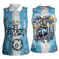 El Diez Argentina GOAT 10 Football Women Sleeveless Polo Shirt Goat Mascot King Crown Graffiti Art