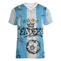 El Diez Argentina GOAT 10 Football Women V-Neck T-Shirt Goat Mascot King Crown Graffiti Art