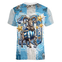 El Diez Argentina GOAT 10 Football Women V-Neck T-Shirt Goat Mascot King Crown Graffiti Art