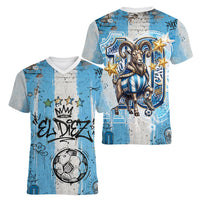 El Diez Argentina GOAT 10 Football Women V-Neck T-Shirt Goat Mascot King Crown Graffiti Art