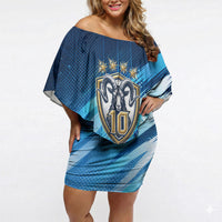 Argentina Football GOAT 10 Pride Off Shoulder Short Dress Power of the King - 4 Star Champions Mascot