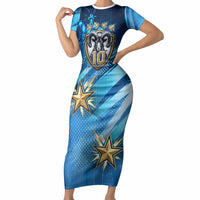 Argentina Football GOAT 10 Pride Short Sleeve Bodycon Dress Power of the King - 4 Star Champions Mascot