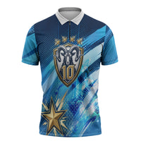 Argentina Football GOAT 10 Pride Zipper Polo Shirt Power of the King - 4 Star Champions Mascot
