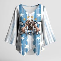 Argentina Football GOAT Kimono Sleeve Blouse Four Times World Champions