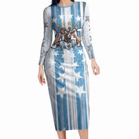 Argentina Football GOAT Long Sleeve Bodycon Dress Four Times World Champions