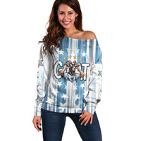 Argentina Football GOAT Off Shoulder Sweater Four Times World Champions