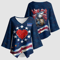 Cape Verde World Football 2026 Kimono Sleeve Blouse Blue Sharks Won Our Hearts - Oil Paint Style
