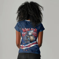 Cape Verde World Football 2026 Women V-Neck T-Shirt Blue Sharks Won Our Hearts - Oil Paint Style