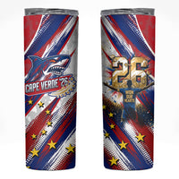 Cape Verde Football 2026 Skinny Tumbler Won Our Hearts Blue Sharks Soccer Player