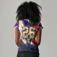 Cape Verde Football 2026 Women V-Neck T-Shirt Won Our Hearts Blue Sharks Soccer Player