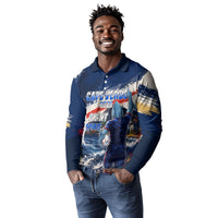 Personalized Cape Verde Blue Sharks Long Sleeve Polo Shirt Giant Spirit African Football 2026 Mascot