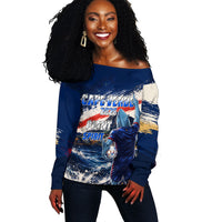 Personalized Cape Verde Blue Sharks Off Shoulder Sweater Giant Spirit African Football 2026 Mascot