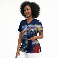 Personalized Cape Verde Blue Sharks Scrub Top Giant Spirit African Football 2026 Mascot