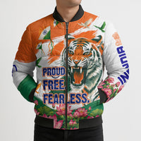India Proud Free Fearless Bomber Puffer Jacket Bengal Tiger Military Soldier Jets Art
