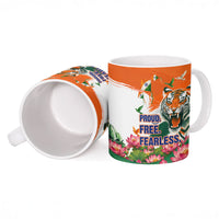 India Proud Free Fearless Ceramic Mug Bengal Tiger Military Soldier Jets Art