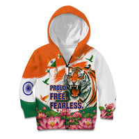 India Proud Free Fearless Kid Hoodie Bengal Tiger Military Soldier Jets Art