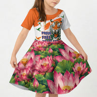 India Proud Free Fearless Kid Short Sleeve Dress Bengal Tiger Military Soldier Jets Art