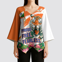 India Proud Free Fearless Kimono Sleeve Blouse Bengal Tiger Military Soldier Jets Art