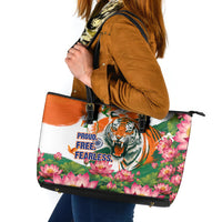 India Proud Free Fearless Leather Tote Bag Bengal Tiger Military Soldier Jets Art