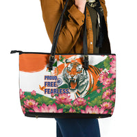 India Proud Free Fearless Leather Tote Bag Bengal Tiger Military Soldier Jets Art