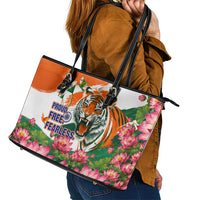India Proud Free Fearless Leather Tote Bag Bengal Tiger Military Soldier Jets Art