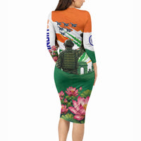 India Proud Free Fearless Long Sleeve Bodycon Dress Bengal Tiger Military Soldier Jets Art