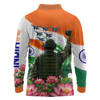 India Proud Free Fearless Long Sleeve Polo Shirt Bengal Tiger Military Soldier Jets Art
