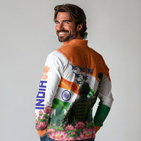 India Proud Free Fearless Long Sleeve Polo Shirt Bengal Tiger Military Soldier Jets Art