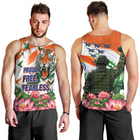 India Proud Free Fearless Men Tank Top Bengal Tiger Military Soldier Jets Art