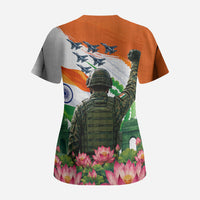 India Proud Free Fearless Scrub Top Bengal Tiger Military Soldier Jets Art