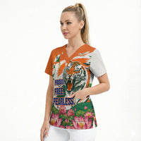 India Proud Free Fearless Scrub Top Bengal Tiger Military Soldier Jets Art