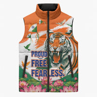 India Proud Free Fearless Sleeveless Puffer Jacket Bengal Tiger Military Soldier Jets Art