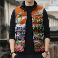 India Proud Free Fearless Sleeveless Puffer Jacket Bengal Tiger Military Soldier Jets Art