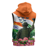 India Proud Free Fearless Sleeveless Zip Hoodie Bengal Tiger Military Soldier Jets Art